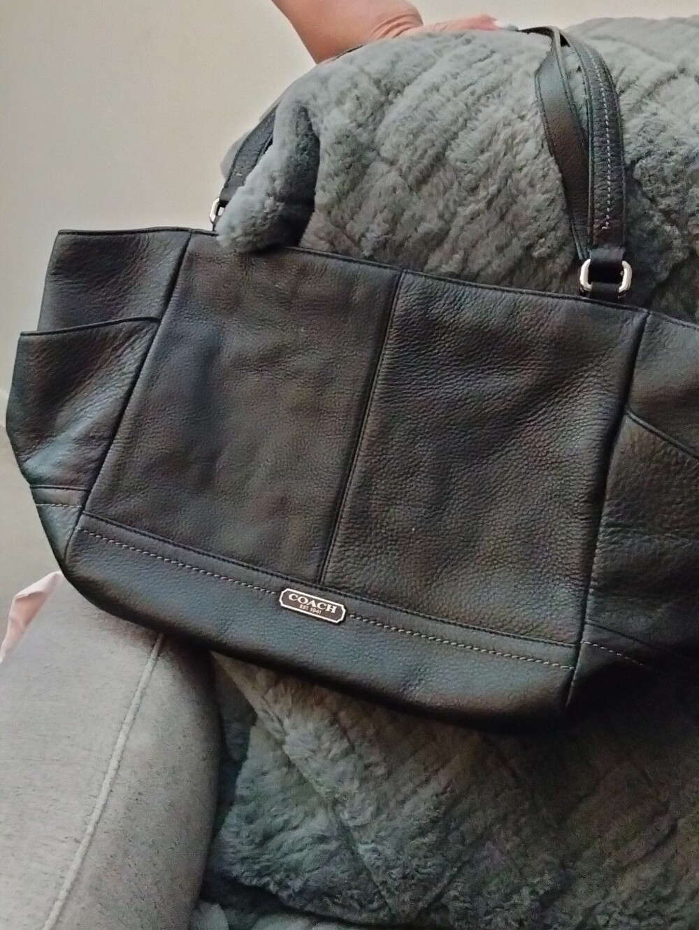 Coach Black Pebbled Leather Tote with Logo Plaque